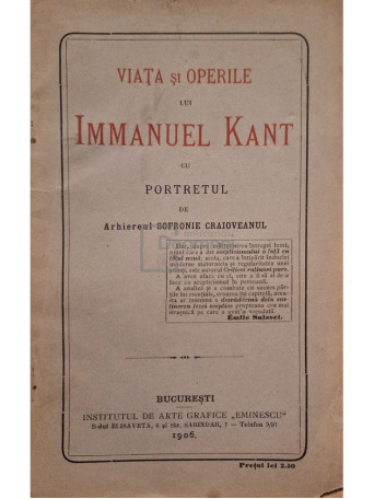 Sofronie Craioveanul - Viata si operile lui Immanuel Kant - 1906 - Brosata