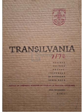 Mircea Tomus (red.) - Transilvania, vol. 7/78, anul VII (LXXXIV) - 1978 - Brosata