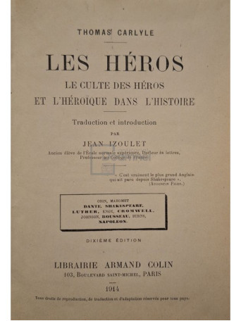 Jean Izoulet - Les heros - Le culture des heros et l'heroique dans l'histoire - 1914 - Cartonata