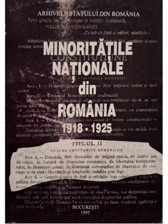 Ioan Scurtu - Minoritatile Nationale din Romania 1918-1925 - 1995 - Brosata