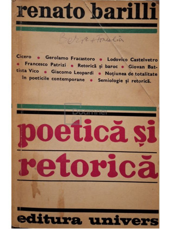 Renato Barilli - Poetica si retorica - 1975 - Brosata