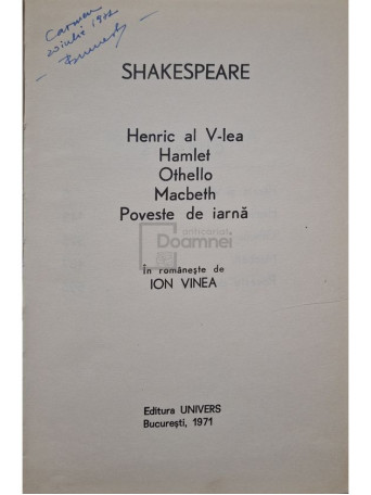 William Shakespeare - Teatru Shakespeare - 1971 - Cartonata