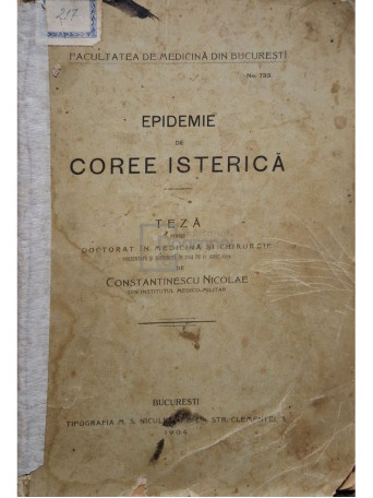 Constantinescu Nicolae - Epidemie de coree isterica (semnata) - 1904 - Brosata