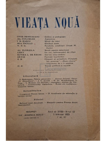 Vieata noua, anul XVIII, nr. 12 - 1923 - Brosata