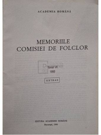 Memoriile comisiei de folclor, tomul VII, 1993 - 1996 - Brosata