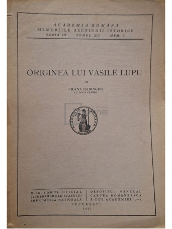 Franz Babinger - Originea lui Vasile Lupu - 1937 - Brosata