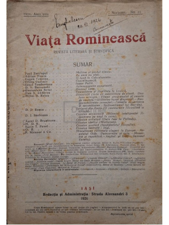 Paul Zarifopol - Viata romaneasca, vol. 11, anul XVIII - 1926 - Brosata