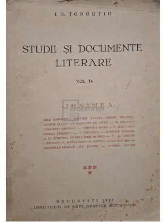 I. E. Toroutiu (coord.) - Studii si documente literare, vol. 4 - 1933 - Brosata