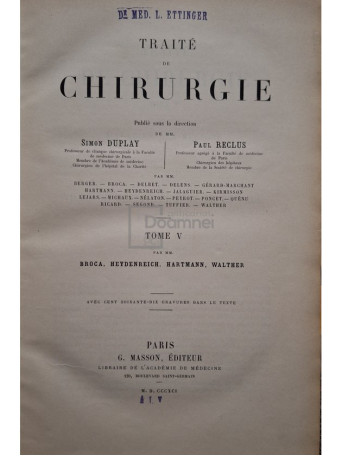 Simon Duplay - Traite de chirurgie, tome V - 1891 - Cartonata