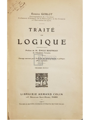 Edmond Goblot - Traite de logique - 1921 - Cartonata