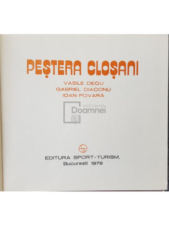 Vasile Decu - Pestera Closani - 1978 - Cartonata