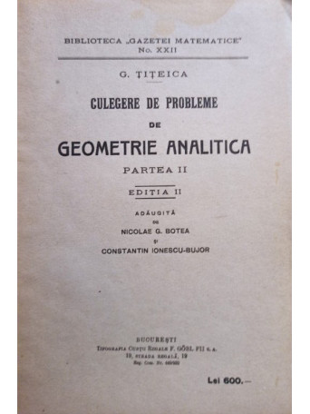 Culegere de probleme de geometrie analitica, partea II, editia II