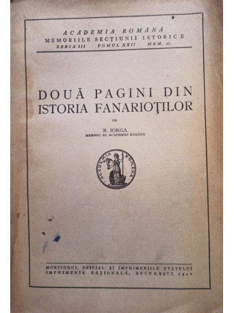 Doua pagini din istoria fanariotilor