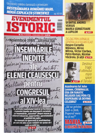 Evenimentul istoric, nr. 22, 22 noiembrie - 20 decembrie 2019