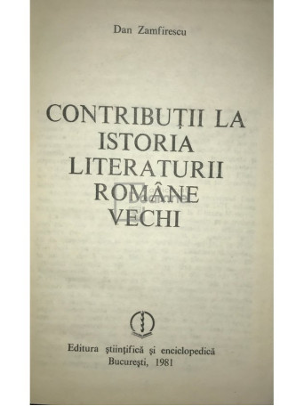 Contributii la istoria literaturii romane vechi