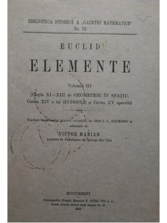 Euclid elemente, vol. III (Cartile XI - XIII de geometrie in spatiu)