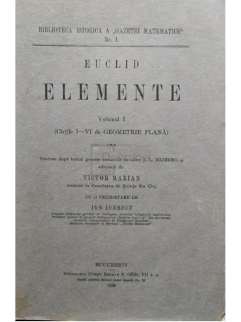 Euclid elemente, vol. I (Cartile I - VI de geometrie plana)