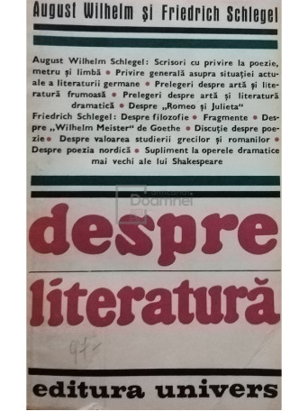 August Wilhelm - Despre literatura - 1983 - Brosata