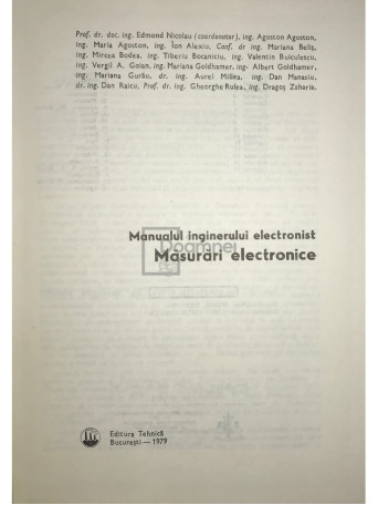 Edmond Nicolau - Manualul inginerului electronist. Masurari electronice - 1979 - Cartonata