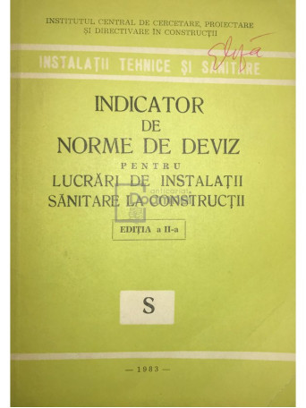 Indicator de norme de deviz pentru lucrari de instalatii sanitare la constructii