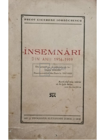 Insemnari din anii 1916 - 1919 (semnata)