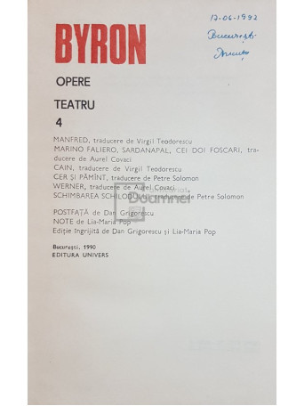 Byron - Opere, vol. 4 - Teatru - 1990 - Cartonata