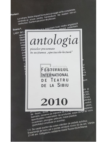 Antologia pieselor prezentate in sectiunea ''spectacole lectura'' - Festivalul International de Teatru de la Sibiu 2010