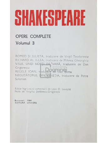 William Shakespeare - Opere complete, vol. 3 - 1984 - Cartonata