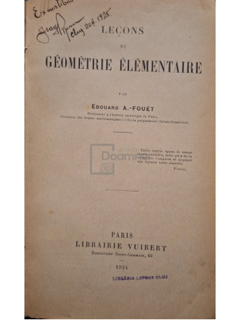 Edouard A. Fouet - Lecon de geometrie elementaire - 1924 - Cartonata