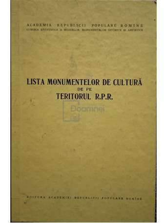 Lista monumentelor de cultura de pe teritoriul RPR