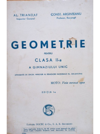 Geometrie pentru clasa a IIa a gimnaziului unic, editia I