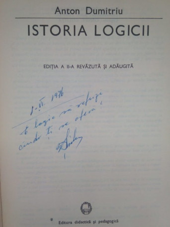 Istoria logicii (dedicatie de la autor)