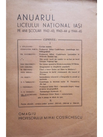 Anuarul Liceului National Iasi pe anii scolari 1942