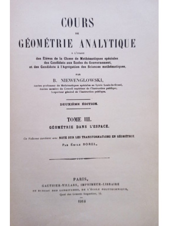 Cours de geometrie analytique