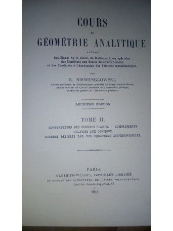 Cours De GEomEtrie Analytique tome 2