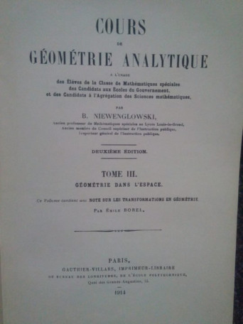 Cours de geometrie analytique, tome III