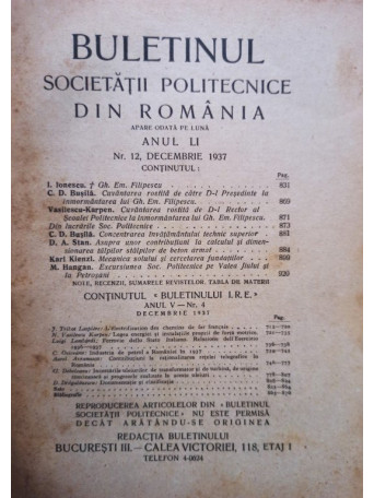 Buletinul Societatii Politecnice din Romania, anul LI, nr. 12