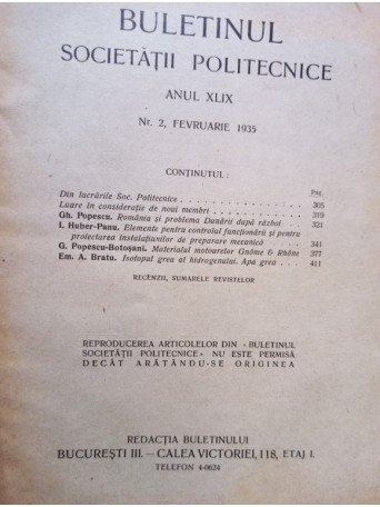 Buletinul Societatii Politecnice din Romania, anul XLIX, nr. 2