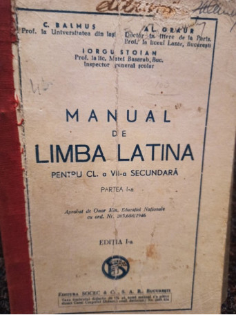 Manual de limba latina pentru clasa a VIIa secundara, partea I