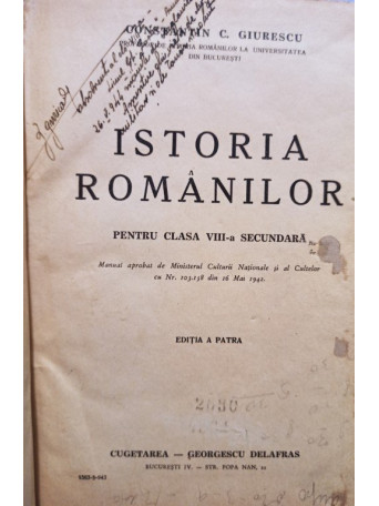 Istoria romanilor pentru clasa a VIII-a secundara