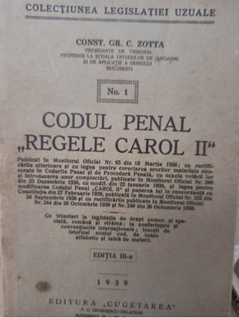 Codul penal Regele Carol II, editia a IIIa