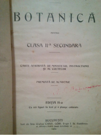 Botanica pentru clasa a IIa secundara