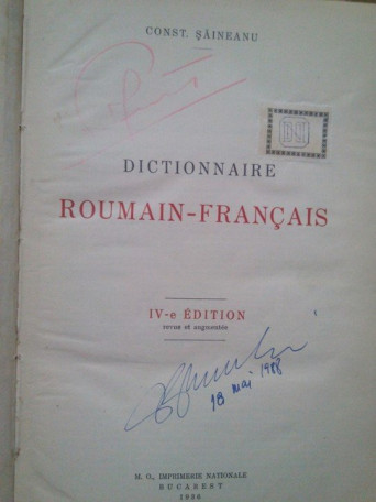 Constantin Saineanu - Dictionnaire roumain-francais - 1936 - Cartonata