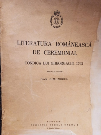 Literatura romaneasca de ceremonial - Condica lui Gheorgachi, 1762