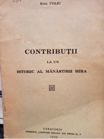 Contributii la un istoric al Manastirii Mira (semnata)