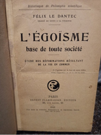 L'egoisme base de toute societe