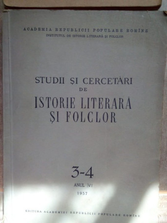 Studii si cercetari de istorie literara si folclor