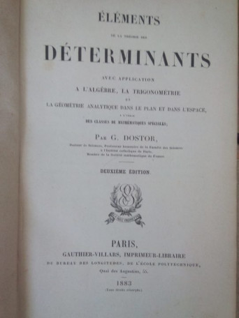 Elements de la theorie des determinants