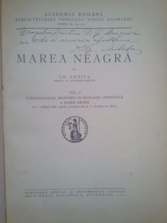 Marea Neagra, vol. I. OCEANOGRAFIA, BIONOMIA SI BIOLOGIA GENERALA A MARII NEGRE