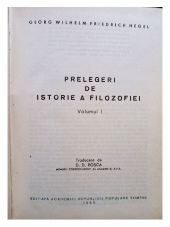 Prelegeri de istorie a filozofiei, vol. 1